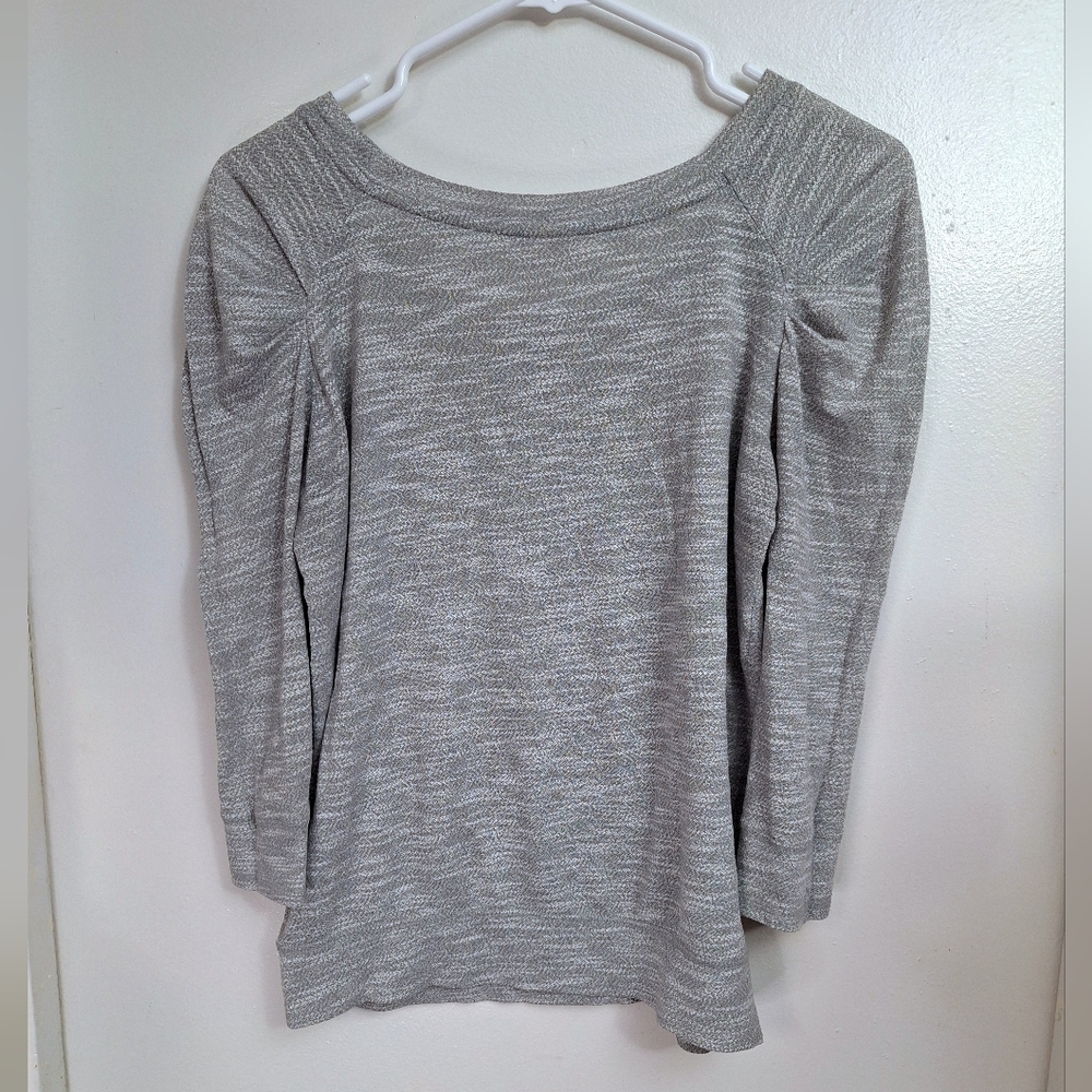 Free People Womens Heather Gray 3/4 Puff Sleeve Scoop Neck Knit Sweater Blouse - Picture 10 of 13